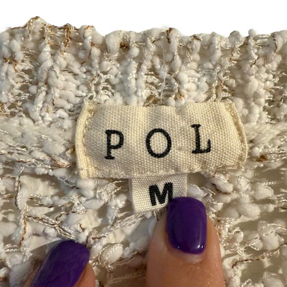 POL open knit cream long sleeve sweater size M pit-to-pit 24-29 Length-23.5 - Picture 5 of 7